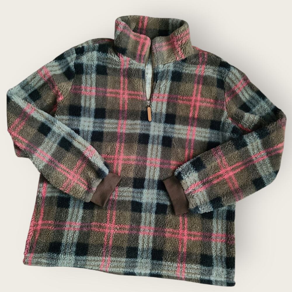 ChicYea Sweater Women's Sz L 1/4 Zip Plaid Pullover Sherpa Mock Neck Soft